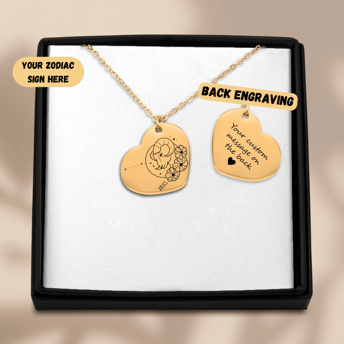 Aries Zodiac Sign Heart Necklace