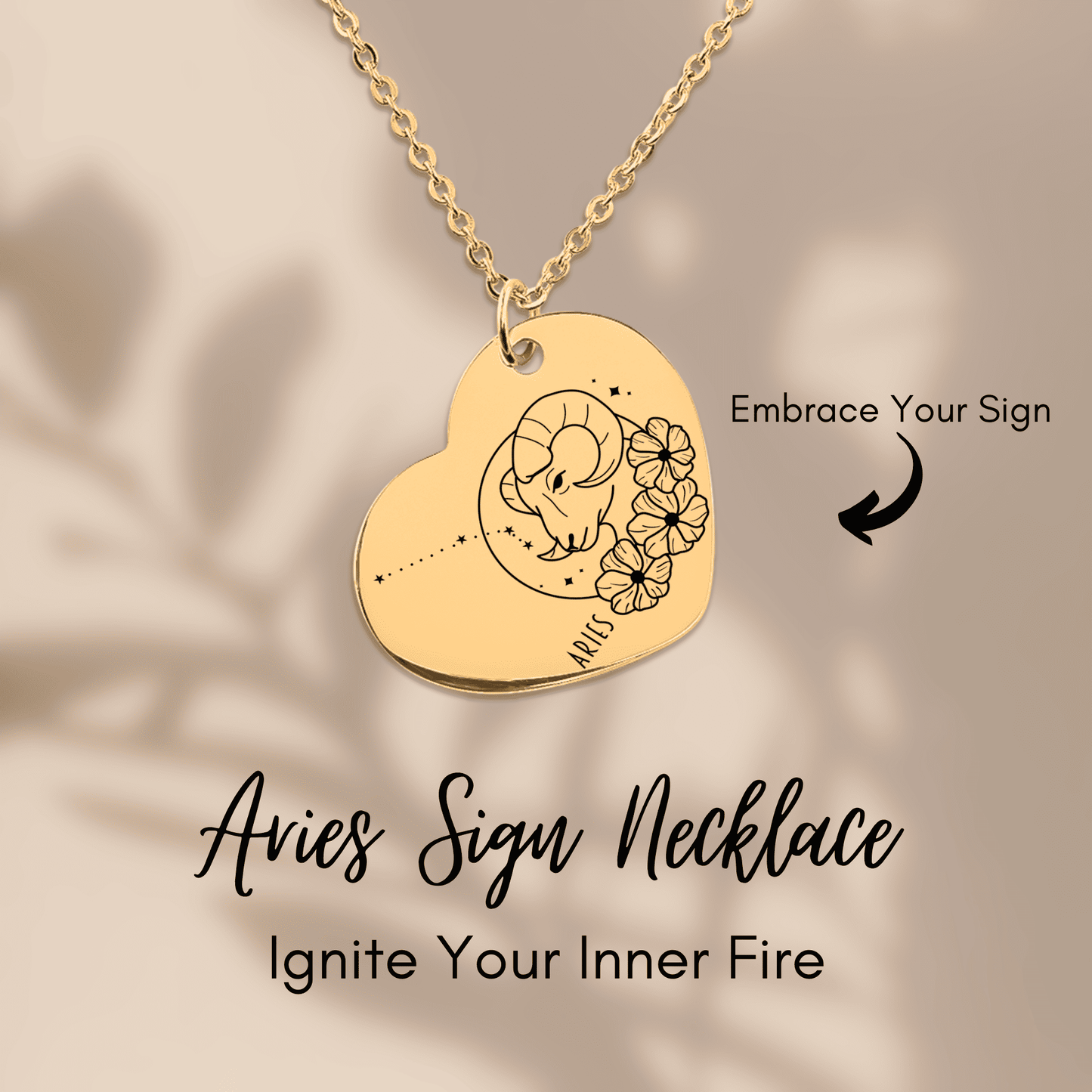 Aries Zodiac Sign Heart Necklace