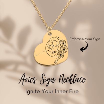 Aries Zodiac Sign Heart Necklace